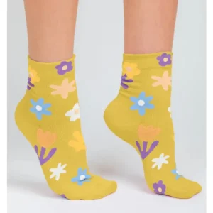 Very J Women's^Floral Print Casual Socks - Yellow