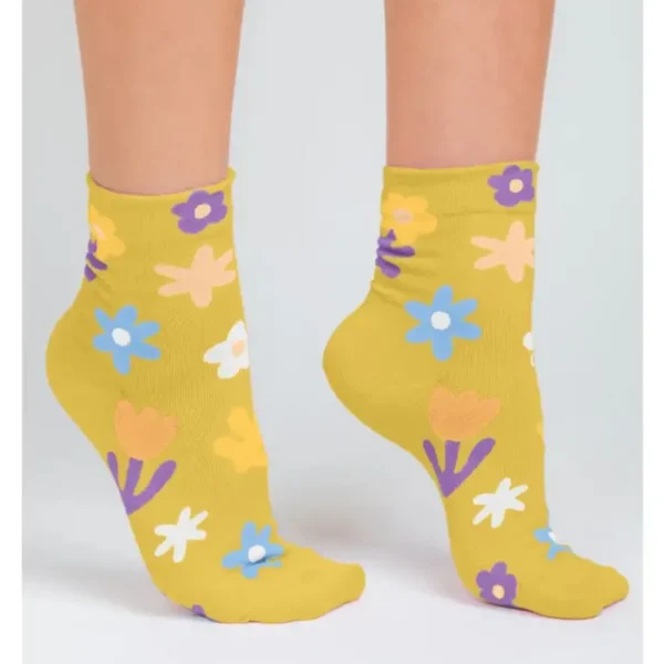 Very J Women's^Floral Print Casual Socks - Yellow