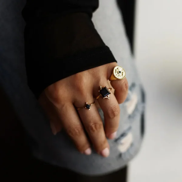 Leah Yard Designs Rings^Guardian Ring - Black C.Z.
