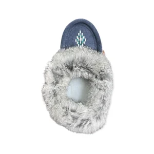 Laurentian Chief Moccasins^Kid's Fur Moccasin - Navy Suede