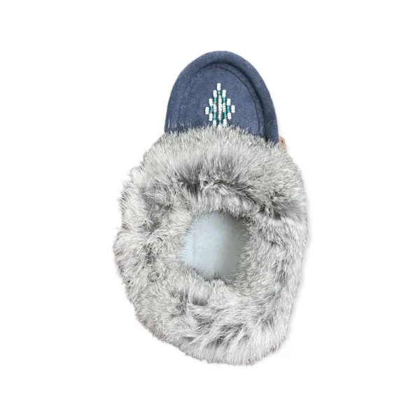 Laurentian Chief Moccasins^Kid's Fur Moccasin - Navy Suede