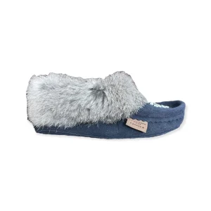 Laurentian Chief Moccasins^Kid's Fur Moccasin - Navy Suede