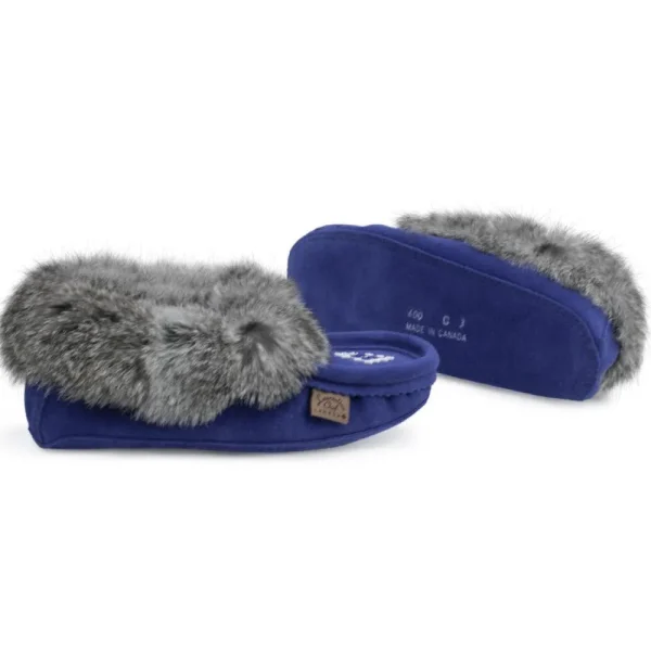 Laurentian Chief Moccasins^Kid’s Fur Moccasin - Royal Blue Suede