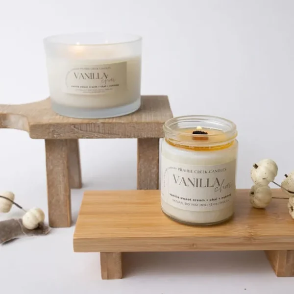Prairie Creek Candles Candles^Wood Wick Jar Candle 8 oz - Vanilla Chai